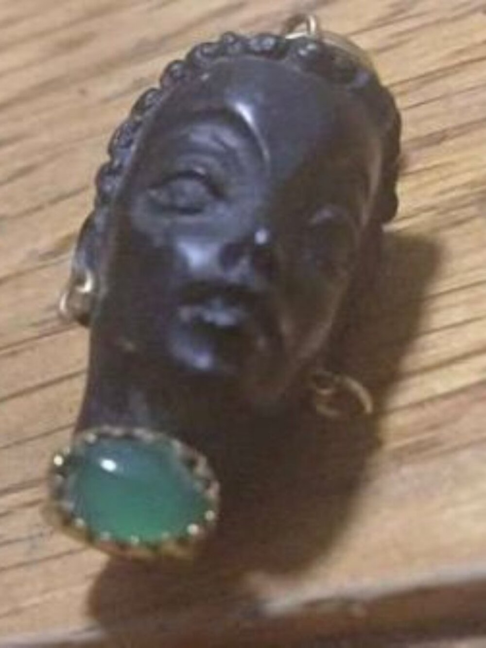 Jade Vintage 18K Yellow Gold & Carved Ebony Blackamoor Pendant Made in Italy Rar